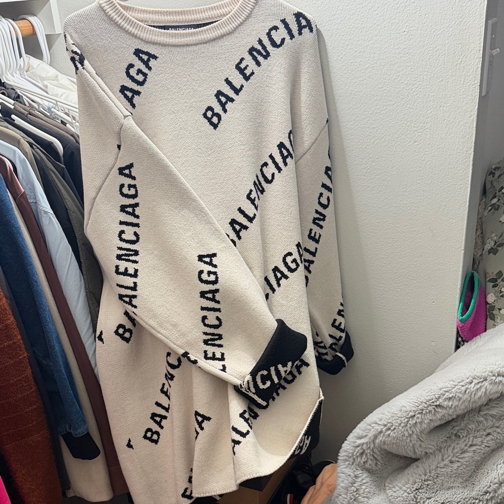 Balenciaga Cream Sweater with Black Logo Print